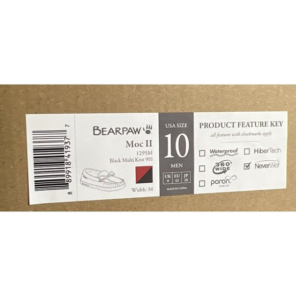 New BEARPAW Men Moc II Black Multi Red Plaid Slip On Slipper Shearling Lined‎ 10